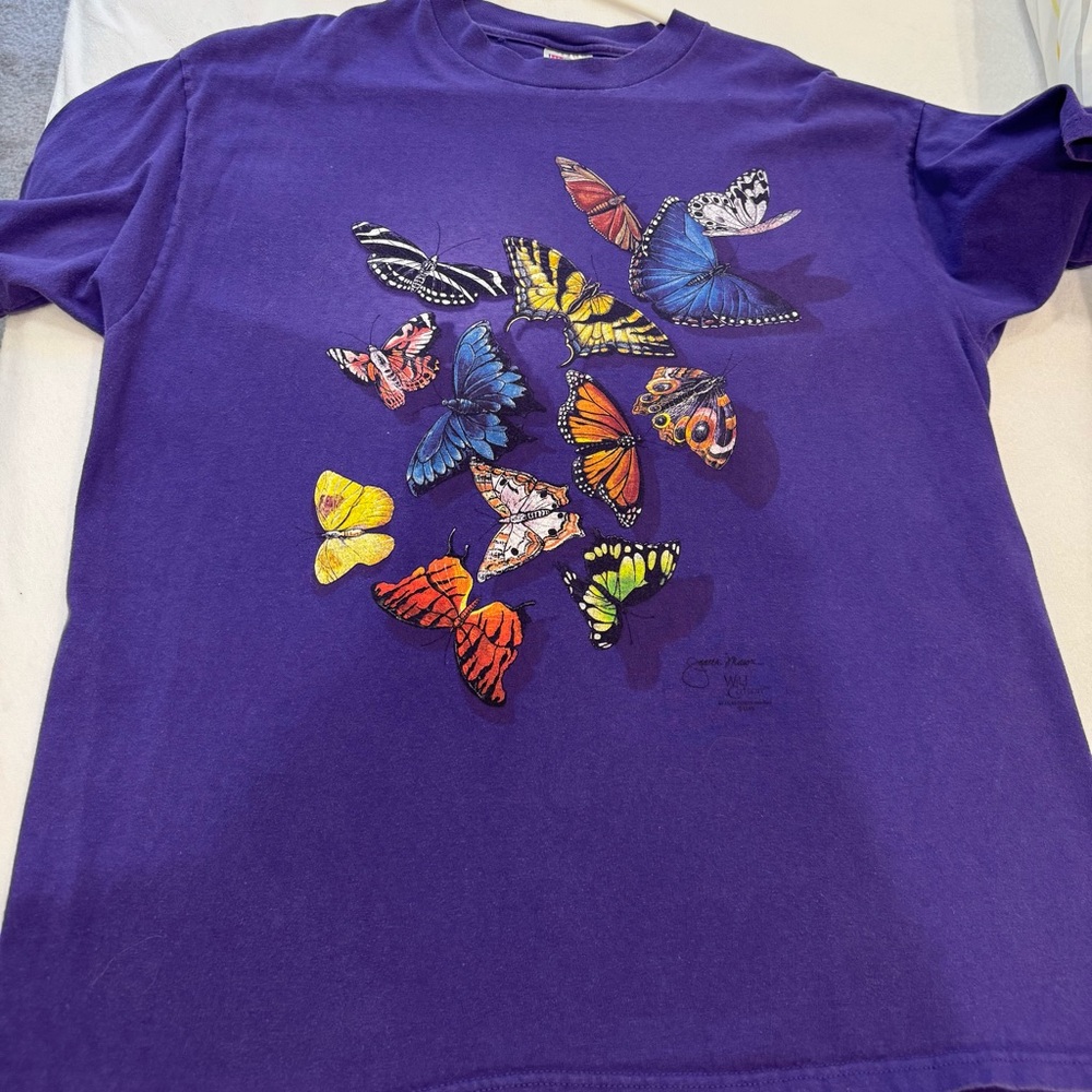 Wild Cotton Purple Butterfly T-shirt Sz XL Adult